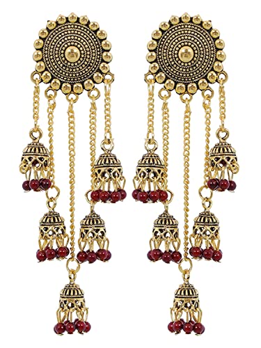 Subhag Alankar Maroon Stylish & Party Wear Danglers Latest Collection 5 Layer Latkan Earrings for Girls and Women.Alloy Drops & Danglers