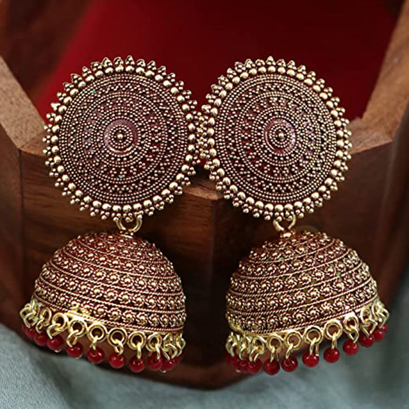 Subhag Alankar Maroon Attractive Kundan Jhumki earrings ideal for festive wear