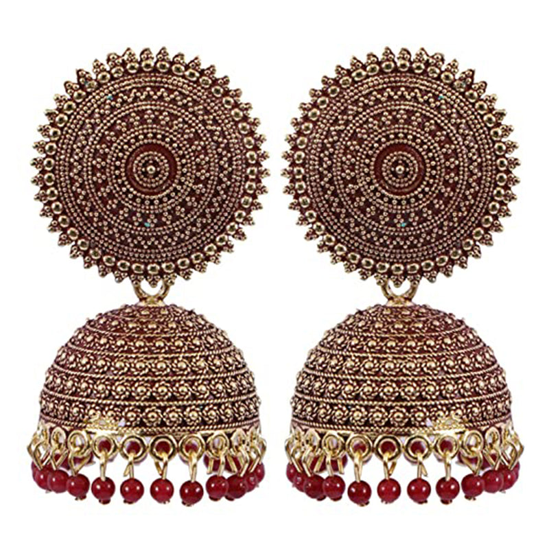 Subhag Alankar Maroon Attractive Kundan Jhumki earrings ideal for festive wear
