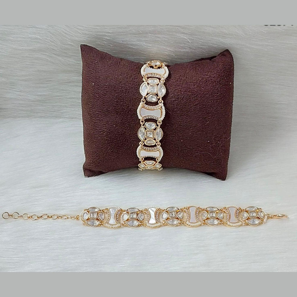 JewelTreeTz Gold Plated Mother of Pearl & Uncut Polki Kundan Bracelet
