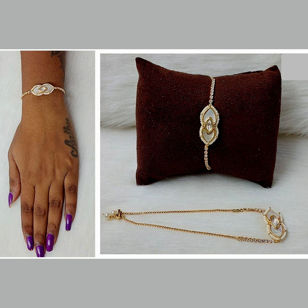 JewelTreeTz Gold Plated Mother of Pearl & Uncut Polki Kundan Bracelet