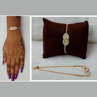JewelTreeTz Gold Plated Mother of Pearl & Uncut Polki Kundan Bracelet