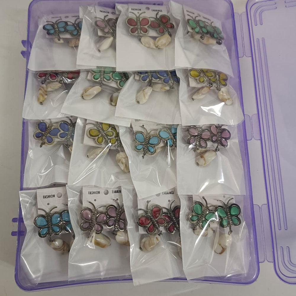 Urthn Black Plating Stylish Pota Stone And Shell Butterfly Studs Earrings