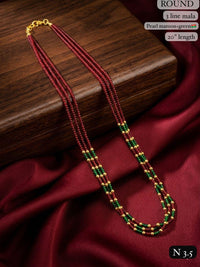 LAFZ Elegant 3-Line Maroon & Green Bead Mala Necklace – 20" Lenght  Festal Kantha Mala