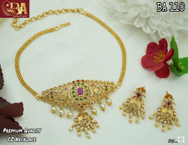 Bhargav Arts Gold Plated Pota Stone Choker Necklace Set