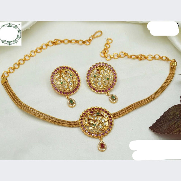 Diksha Collection Gold Plated Austrian Stone Choker Necklace Set