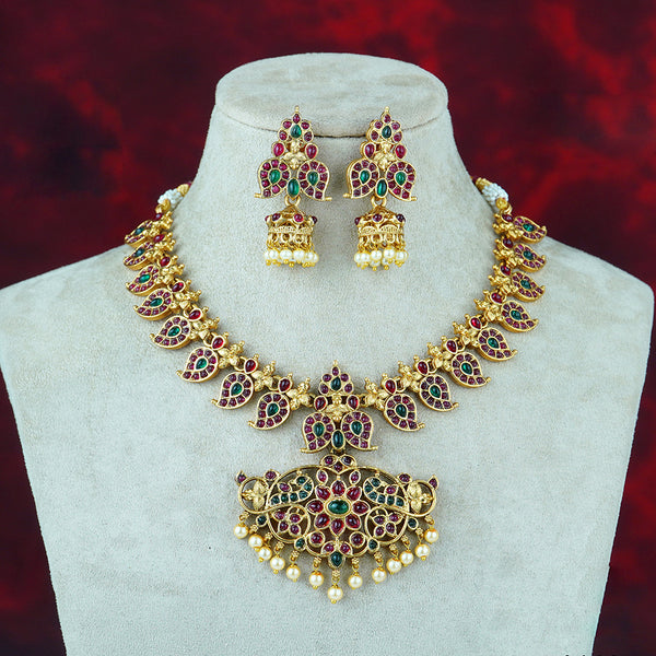 Diksha Collection Gold Plated Pota Stone Necklace Set