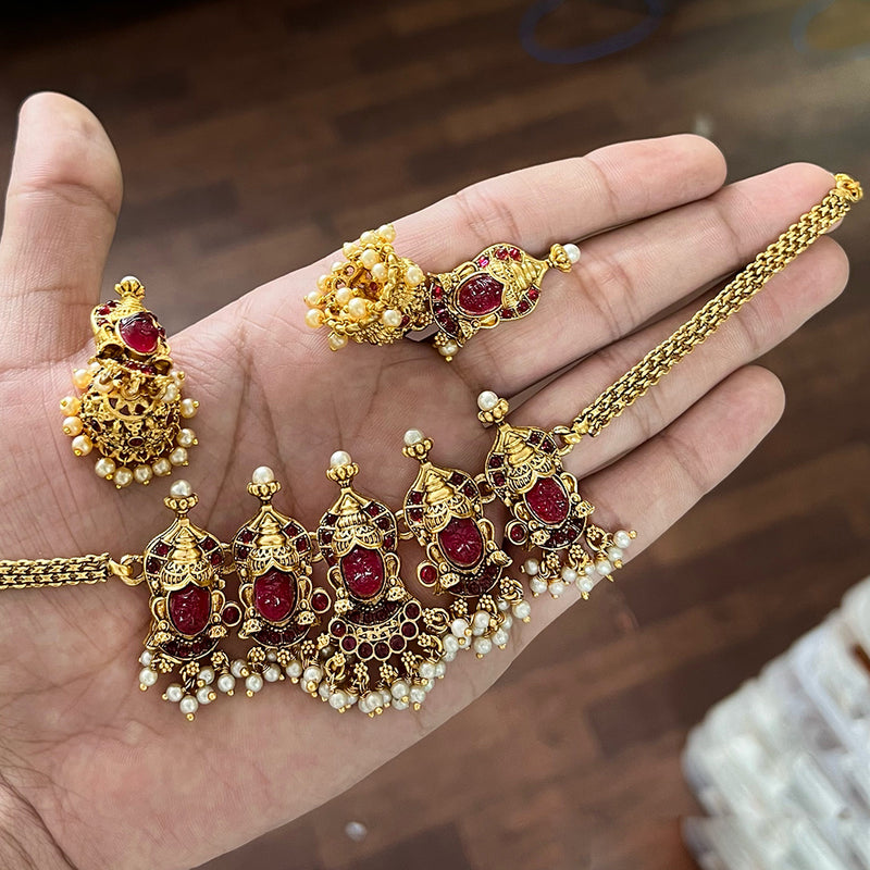 Diksha Collection Gold Plated Temple Choker Necklace Set