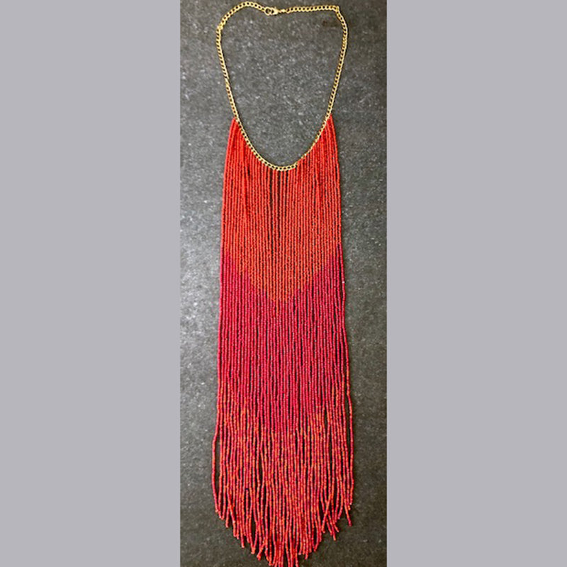 Multi Layered Seed Bead With Gold Metal Chain Necklace