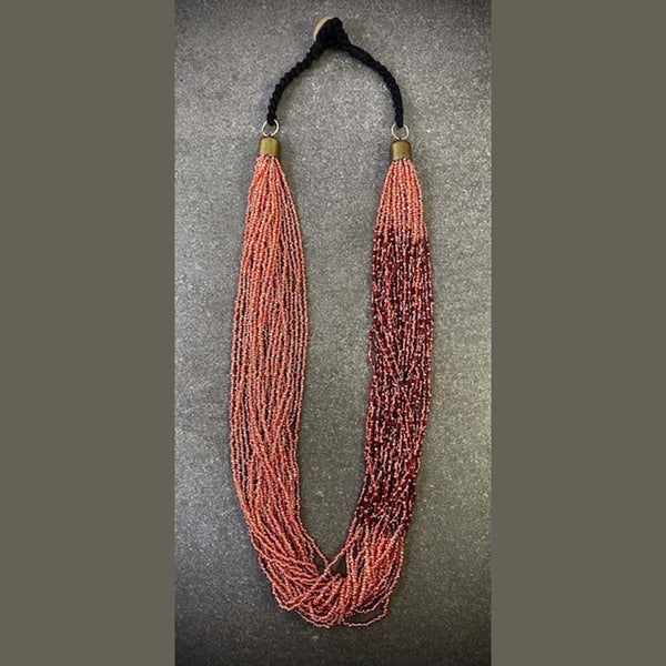 Multi Layered Orange Seed Bead With Black Thread Necklace