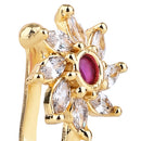 Etnico Gold Plated Floral Shaped Cubic Zirconia American Diamond Clip On Non Piercing Pressing Type Nose Pin, Stud For Women