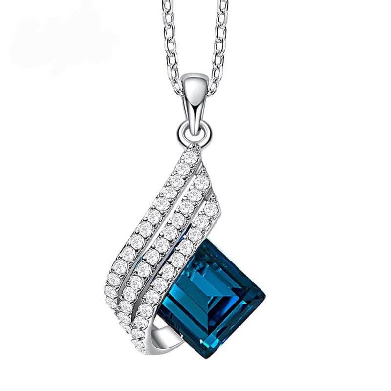 Mahi Shining Angel Wings Shaped Montana Blue and White Crystal Pendant Necklace Earrings Set for Women (NL1103810RMBlu)