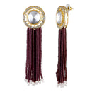 Mahi Gold Plated Maroon and White Crystal Beaded Maharani Layered Necklace Set for Women (NL1103812GMar)