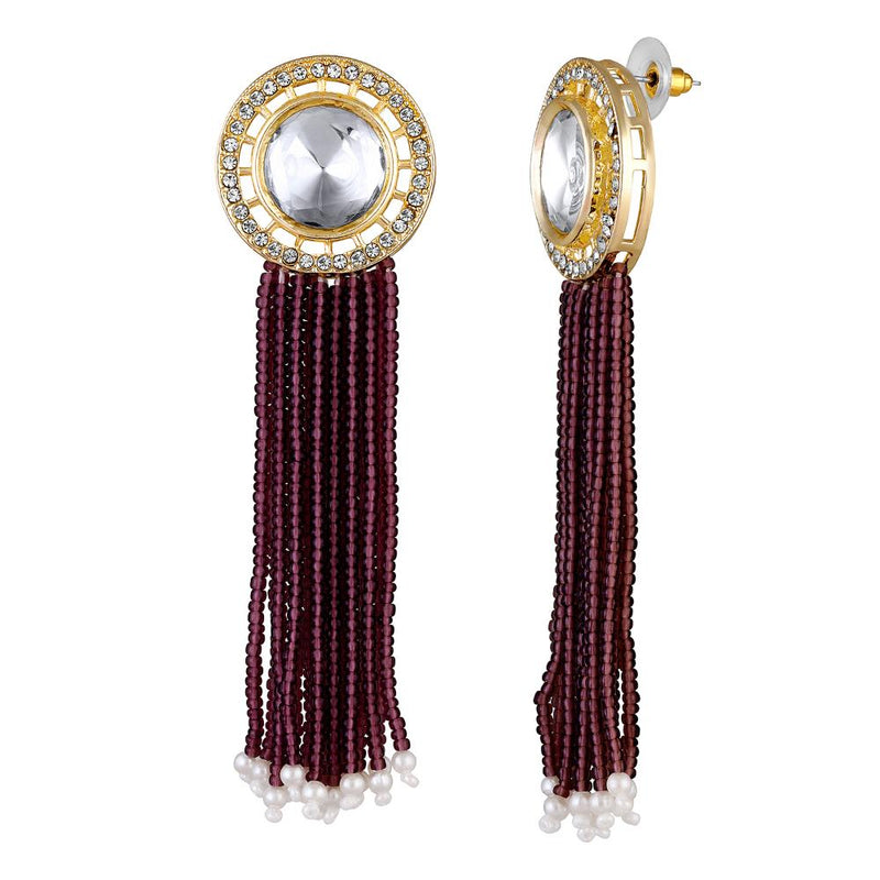 Mahi Gold Plated Maroon and White Crystal Beaded Maharani Layered Necklace Set for Women (NL1103812GMar)