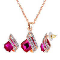Mahi Shining Angel Wings Shaped Pink and White Crystal Pendant Necklace Earrings Set for Women (NL1103813ZPin)