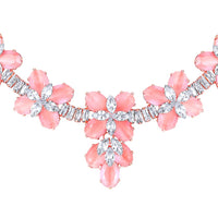 Mahi Rose Gold Plated Pink and White Cubic Zirconia (CZ) Floral Women's Necklace Set (NL1103819ZPin)