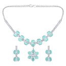 Mahi Rhodium Plated Light Green Cubic Zirconia (CZ) Floral Women's Necklace Set (NL1103820RLGre)