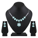Mahi Rhodium Plated Light Green Cubic Zirconia (CZ) Floral Women's Necklace Set (NL1103820RLGre)