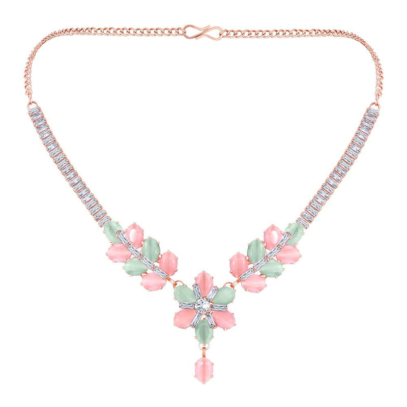 Mahi Rosegold Plated Multicolor Cubic Zirconia (CZ) Floral Women's Necklace Set (NL1103821ZMul)