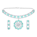 Mahi Rhodium Plated Light Green Cubic Zirconia (CZ) Floral Women's Necklace Set (NL1103822RLGre)