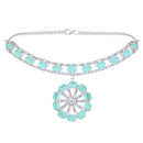 Mahi Rhodium Plated Light Green Cubic Zirconia (CZ) Floral Women's Necklace Set (NL1103822RLGre)