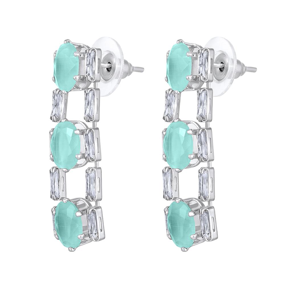 Mahi Rhodium Plated Light Green Cubic Zirconia (CZ) Floral Women's Necklace Set (NL1103822RLGre)