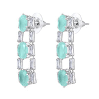 Mahi Rhodium Plated Light Green Cubic Zirconia (CZ) Floral Women's Necklace Set (NL1103822RLGre)