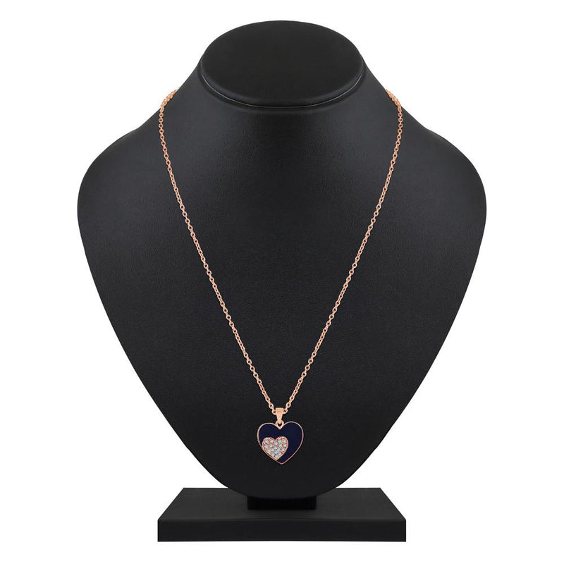 Mahi Rose Gold Plated Navy Blue Meenakari Work and Crystals Dual Heart Pendant Set for Women (NL1103824ZNBlu)