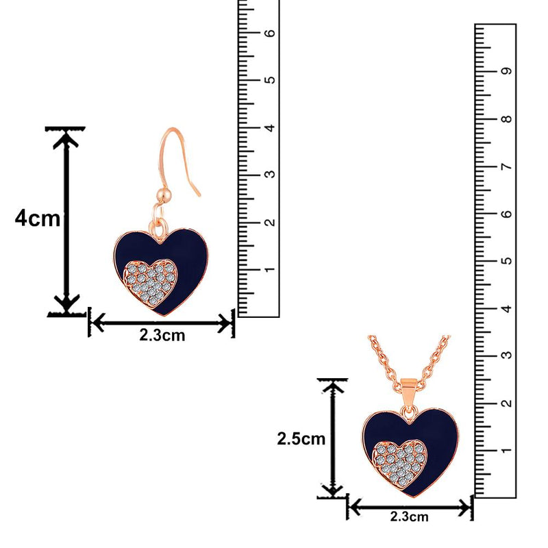 Mahi Rose Gold Plated Navy Blue Meenakari Work and Crystals Dual Heart Pendant Set for Women (NL1103824ZNBlu)