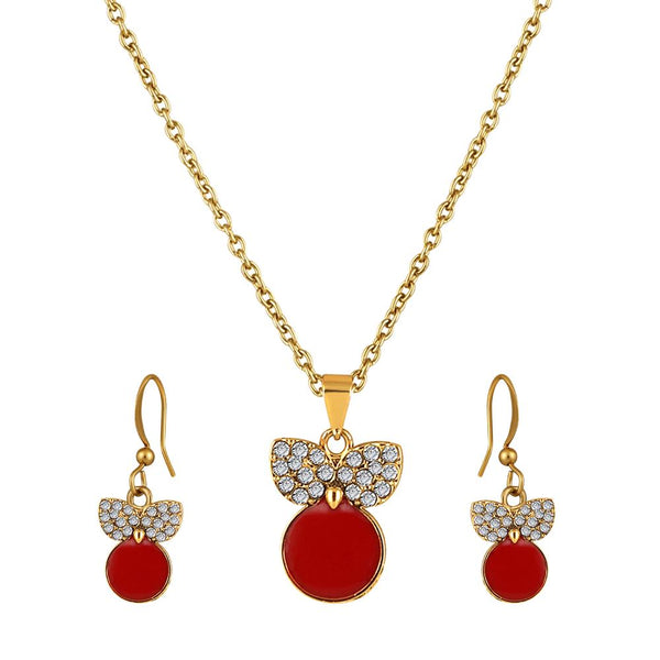 Mahi Gold Plated Red Meenakari Work and Crystals Cute Pendant Set for Women (NL1103828GRed)