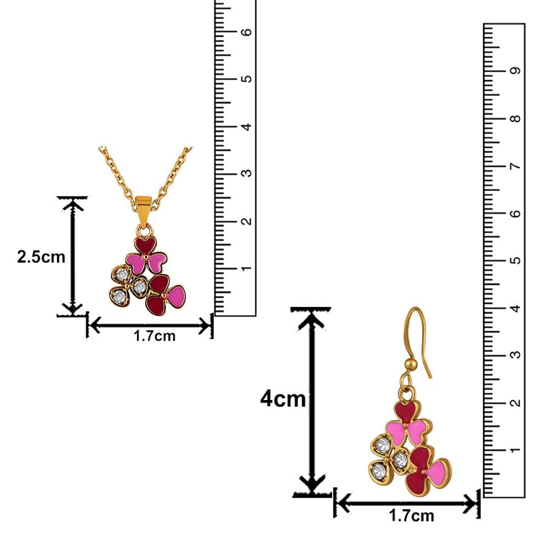 Mahi Gold Plated Red and Pink Meenakari Work and Crystals Floral Pendant Set for Women (NL1103830GRedPin)