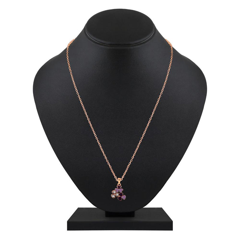 Mahi Rose Gold Plated Purple Meenakari Work and Crystals Floral Pendant Set for Women (NL1103832ZPur)