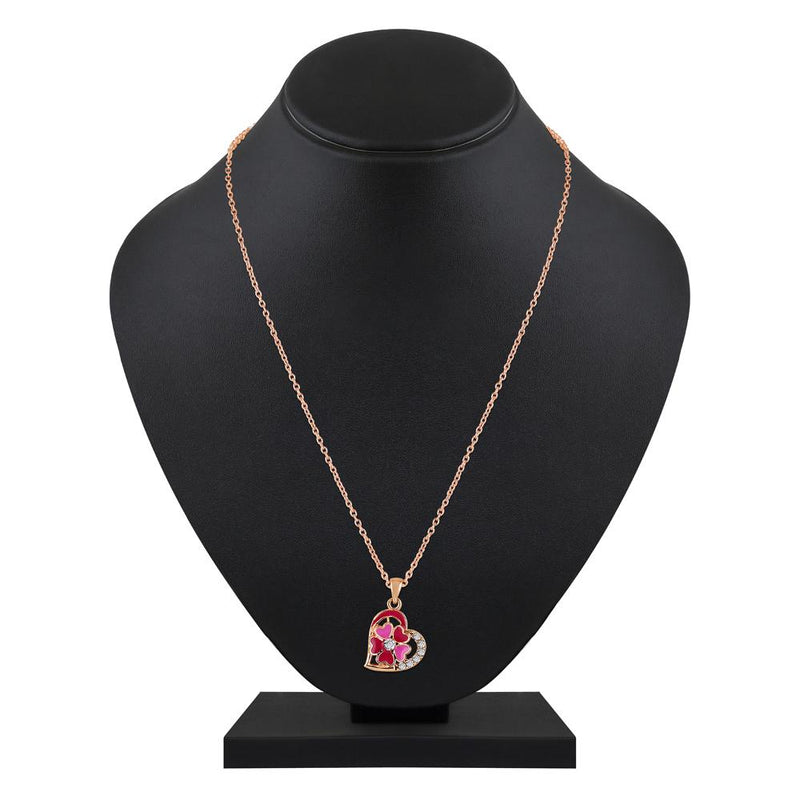 Mahi Rose Gold Plated Red and Pink Meenakari Work and Crystals Floral Heart Pendant Set for Women (NL1103835ZRedPin)