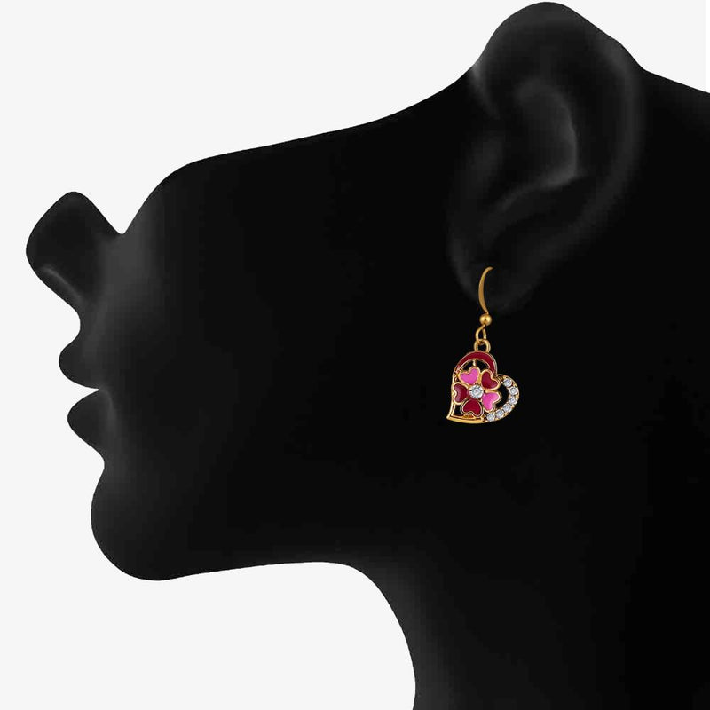 Mahi Gold Plated Pink and Maroon Meenakari Work and Crystals Floral Heart Pendant Set for Women (NL1103836GPinMar)