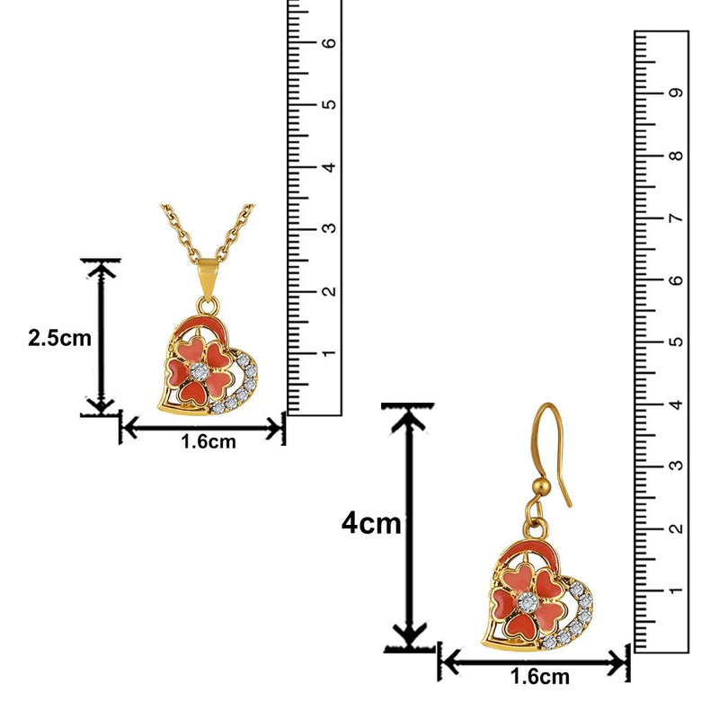 Mahi Gold Plated Orange Meenakari Work and Crystals Floral Heart Pendant Set for Women (NL1103837GOrg)