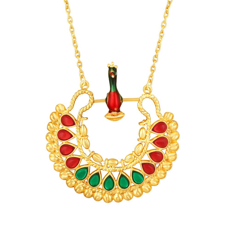 Mahi Meenakari Enamel Dancing Peacock-Shaped Pendant and Dangler Jhumka Earrings with Crystals for Women (NL1103839GMul)