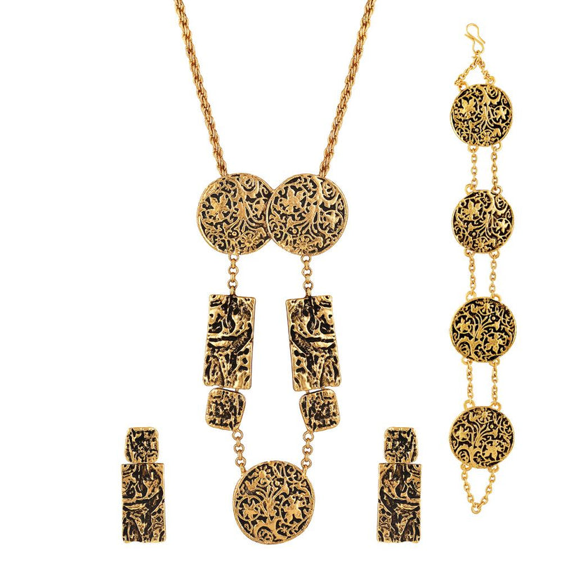 Mahi Black Meenakari Work Enamel Long Necklace Jewellery Set with Golden Plating for Women (NL1103843G)