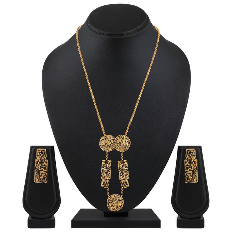 Mahi Black Meenakari Work Enamel Long Necklace Jewellery Set with Golden Plating for Women (NL1103843G)