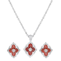 Mahi Scarlet Bloom Red Meenakari Enamel Pendant Earrings Set Set for Women & Girls (NL1103865RRed)