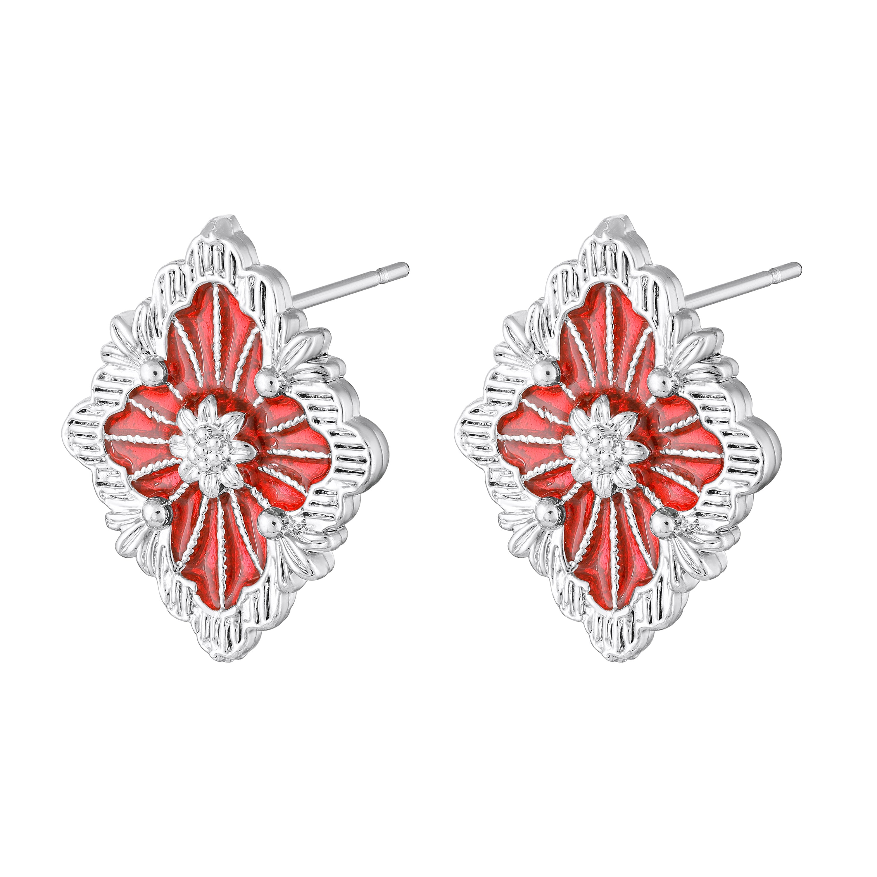 Mahi Scarlet Bloom Red Meenakari Enamel Pendant Earrings Set Set for Women & Girls (NL1103865RRed)