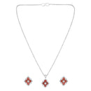 Mahi Scarlet Bloom Red Meenakari Enamel Pendant Earrings Set Set for Women & Girls (NL1103865RRed)