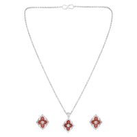 Mahi Scarlet Bloom Red Meenakari Enamel Pendant Earrings Set Set for Women & Girls (NL1103865RRed)