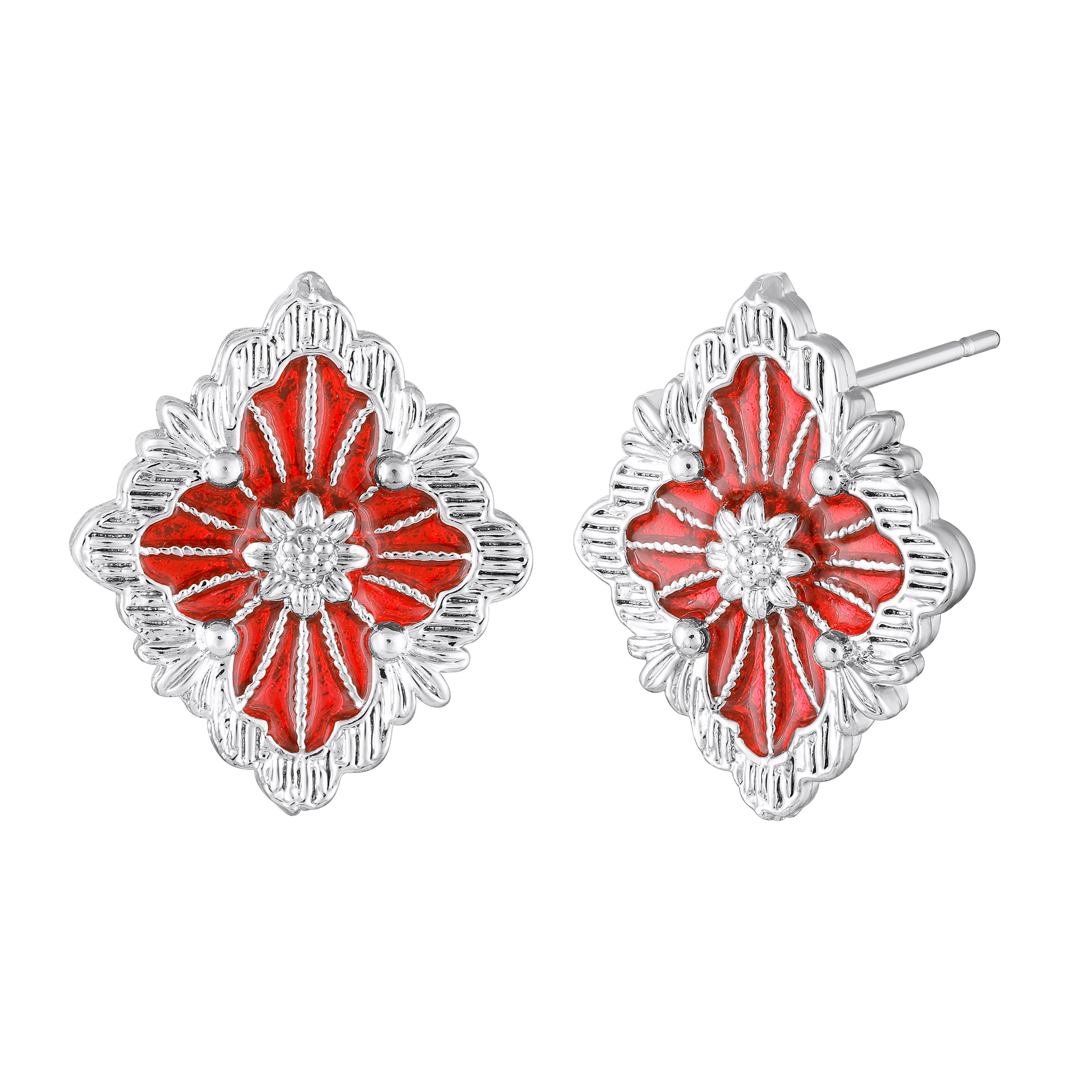 Mahi Scarlet Bloom Red Meenakari Enamel Pendant Earrings Set Set for Women & Girls (NL1103865RRed)