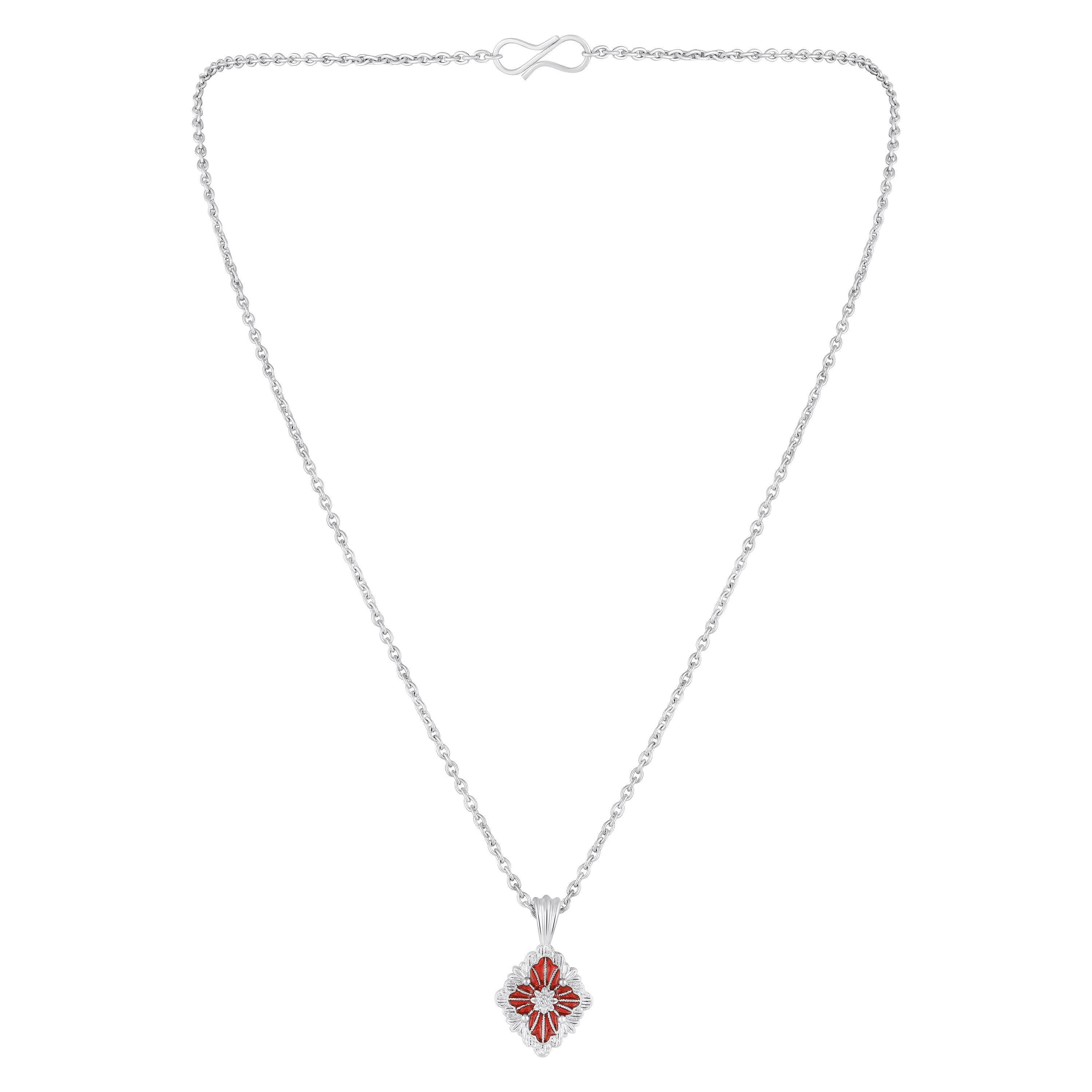 Mahi Scarlet Bloom Red Meenakari Enamel Pendant Earrings Set Set for Women & Girls (NL1103865RRed)