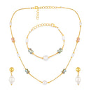 Mahi Gold-Plated Lightweight Delicate Artificial Pearl & Multicolor Crystal Bead Necklace Set for Women and Girls (NL1103869G)