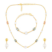 Mahi Gold-Plated Lightweight Delicate Artificial Pearl & Multicolor Crystal Bead Necklace Set for Women and Girls (NL1103869G)