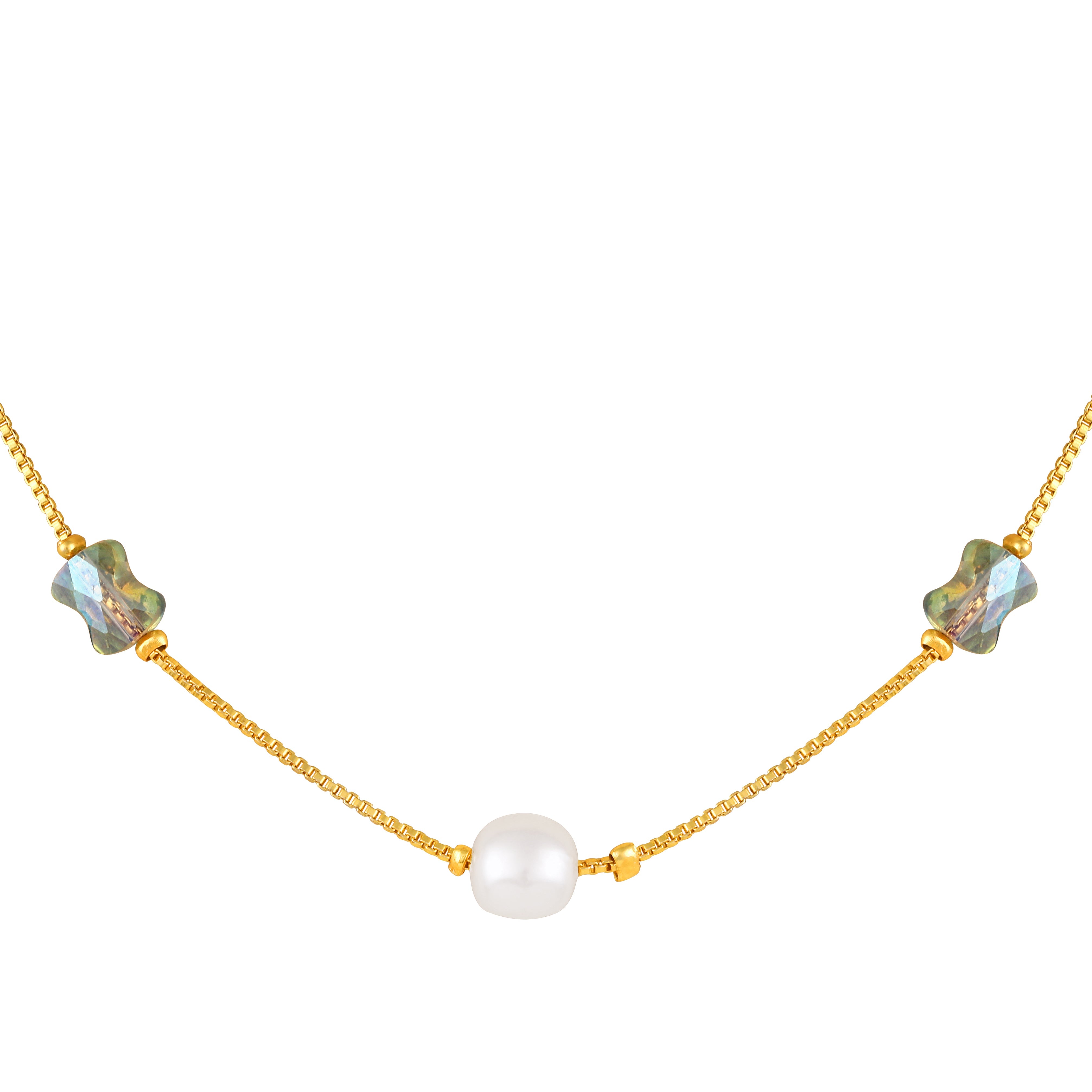 Mahi Gold-Plated Lightweight Delicate Artificial Pearl & Multicolor Crystal Bead Necklace Set for Women and Girls (NL1103869G)