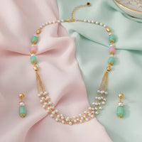 Mahi Elegant Gold-Plated Pastel Bead & Artificial Pearl Necklace with Matching Earrings for Women (NL1103870G)