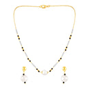 Mahi Black Beads & Artificial Pearl Mangalsutra Necklace with Matching Drop Earrings (Gold & Silver Tone) (NL1103876G)
