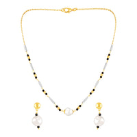 Mahi Black Beads & Artificial Pearl Mangalsutra Necklace with Matching Drop Earrings (Gold & Silver Tone) (NL1103876G)